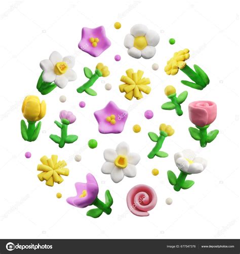 Plasticine Different Flowers Composition Style Vector Illustration ...