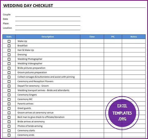 Wedding Day Schedule Template Excel