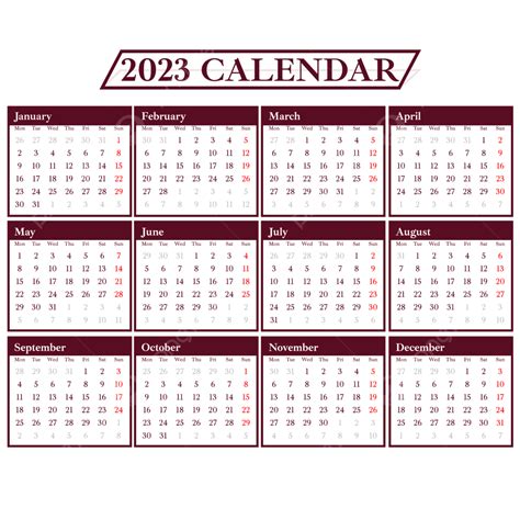 2023 Calendar Simple Table Style, 2023 Calendar, 2023 Calendar New, Calendar 2023 PNG and Vector ...