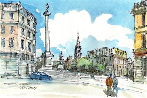 London Trafalgar Square art print from an original by AndreVoyy