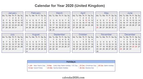 Printable Calendar 2020 With Bank Holidays | Calendar Template Printable