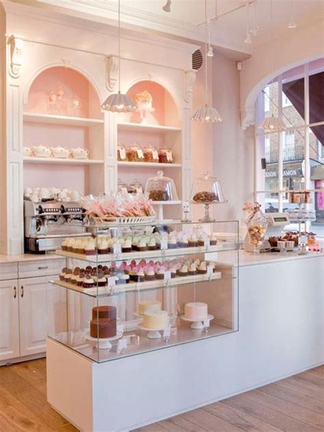 Pink bakery interior. Normally I don't like the color pink but this is so cute! It looks so ...