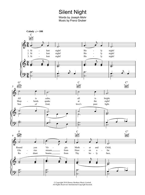 Silent Night by Traditional Carol Sheet Music for Piano, Vocal & Guitar ...