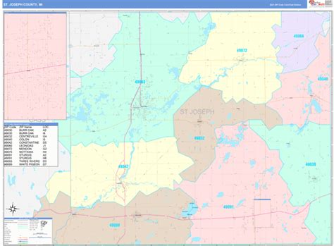 St. Joseph County, MI Wall Map Color Cast Style by MarketMAPS