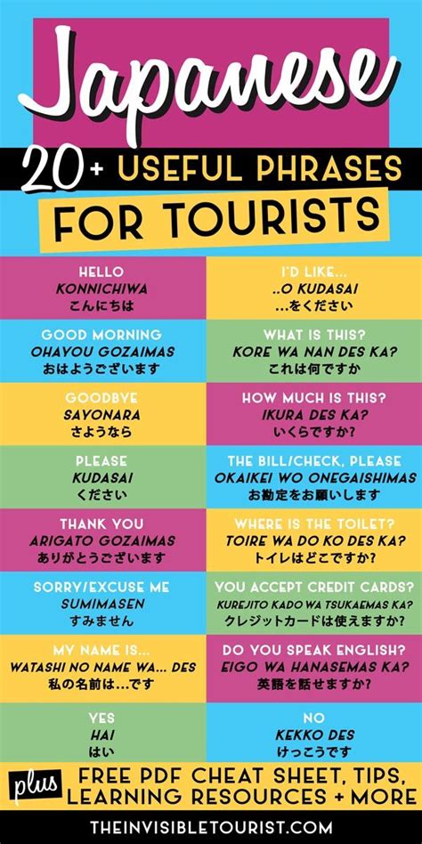 37 Useful Japanese Phrases for Tourists & FREE Cheat Sheet PDF | Japanese phrases, Japanese ...