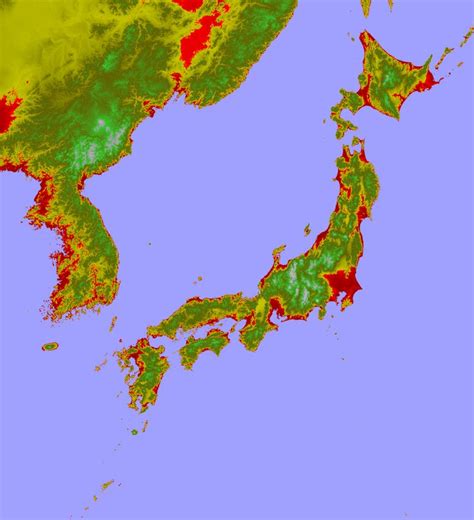 Submerged areas of Japan for a postulated 80m sea level rise | Sea level rise, Japan, Sea level