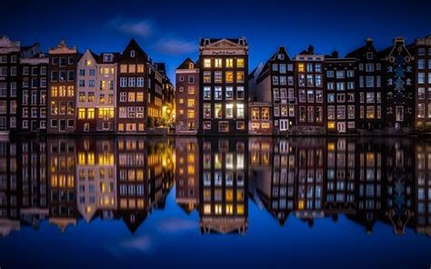 Download wallpapers Netherlands, canal, night, Amsterdam, reflections, Holland for desktop free ...