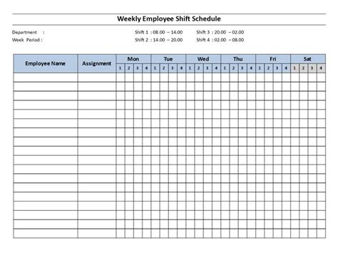 Weekly employee Shift Schedule Mon to Sat 4 Shift - Download this free Weekly employee work in s ...