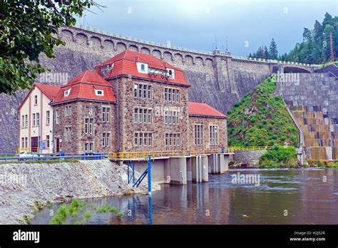 Hydroelectric power plant and dam on Bobr River in Pilchowice, Bobr Valley Landscape Park ...