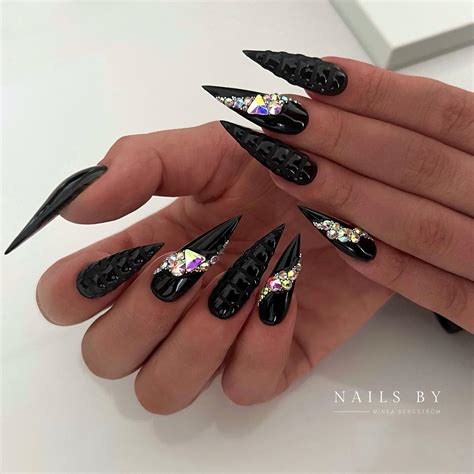 Matte Black And Gold Nails Stiletto