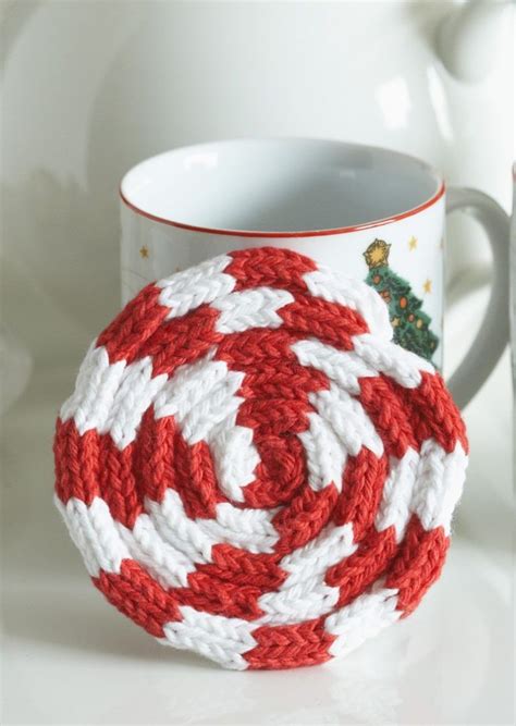 Free Knitting Pattern Peppermint I-Cord Coaster | Christmas knitting ...