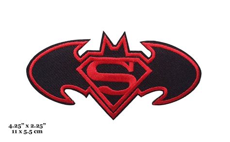 Superman Batman Superhero Crossover Logo Black Red Embroidered Iron On ...