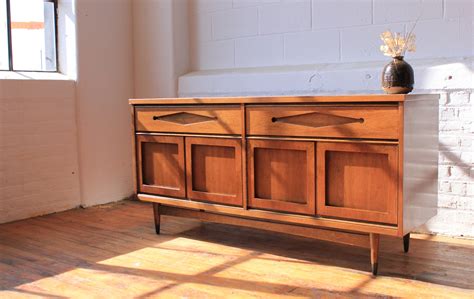 Mid Century Modern Walnut Credenza with Diamond Patterned Drawers