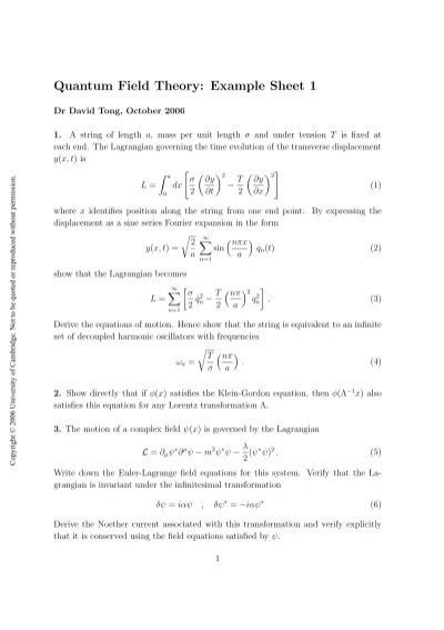 Quantum Field Theory: Example Sheet 1