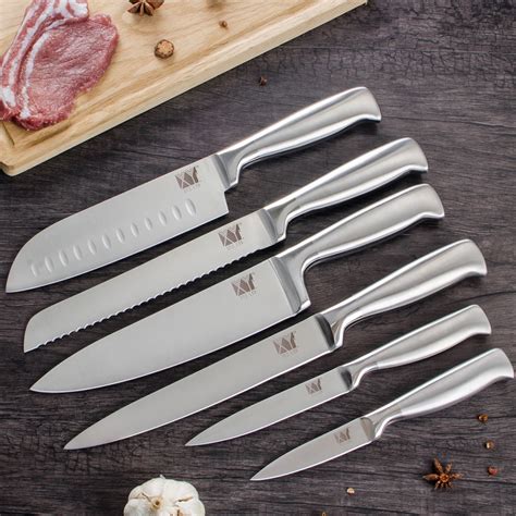 XYj Stainless Steel Kitchen Knives Sets Santoku Bread Meat Fruit Vege ...