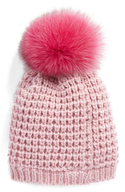 Kyi Kyi Genuine Fox Pompom Hat | Nordstrom | Pom pom hat, Blush pink ...