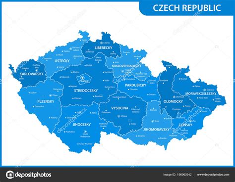 Detailed Map Czech Republic Regions States Cities Capitals Stock Vector ...