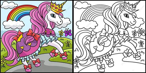 Unicornio Princesa Página Para Colorear Ilustración Colorear Página Para Colorear Coloreada ...