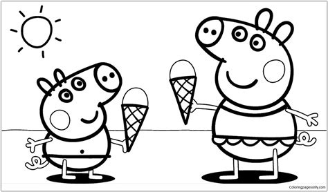 Peppa Pig with Ice Cream Coloring Page - Free Printable Coloring Pages