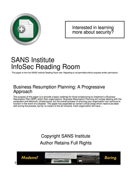 Fillable Online Business Resumption Planning A Progressive Approach Fax ...