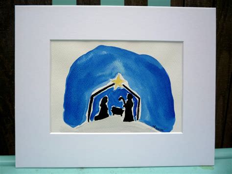 Oh Holy Night Nativity Scene Original Watercolor Christmas Art