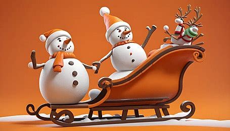 White Snowman Snow Sleigh Decoration Cartoon Christmas Orange ...