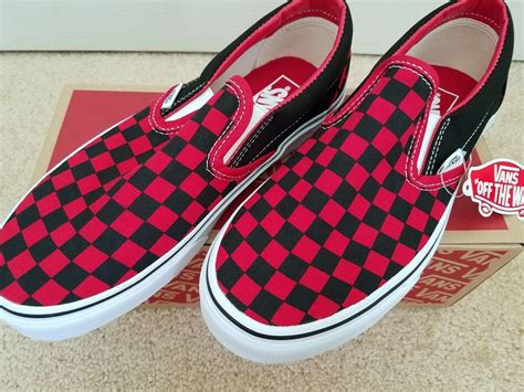 Vans BLACK/FORMULA ONE RED Checkerboard Slip On Sneaker Womens Sz. 8 ...