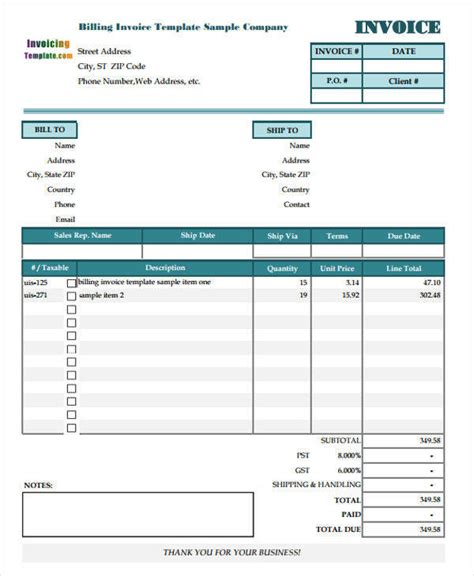 Billing Statement Template Free Collection