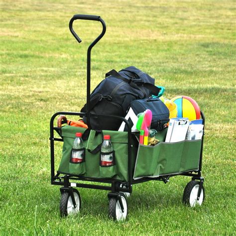 Utility Wagon, Collapsible Folding Wagon Cart with Drink Holder, Heavy Duty Beach Wagon Cart ...