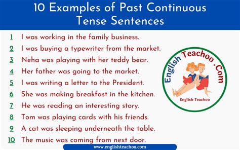 10 Examples of Past Continuous Tense Sentences