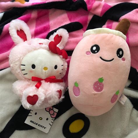 Hello kitty and boba plushie , still with tags ! - Depop