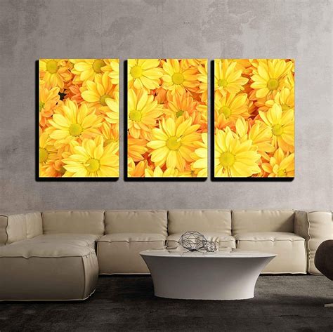 Wall26 3 Piece Canvas Wall Art - Yellow Chrysanthemum Flowers Background - Modern Home Decor ...