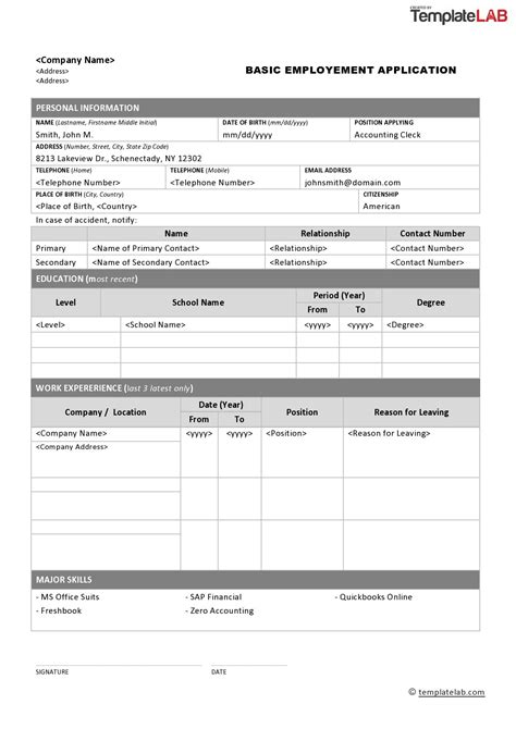 blank job application form samples download free forms templates in pdf word employment ...