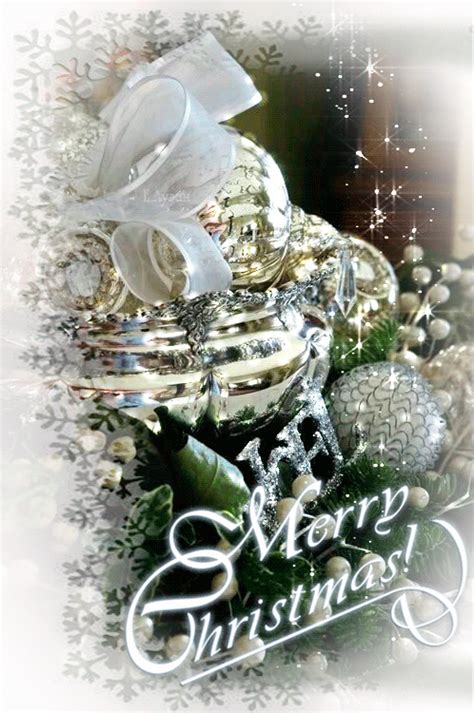 a merry christmas card with ornaments and baubles