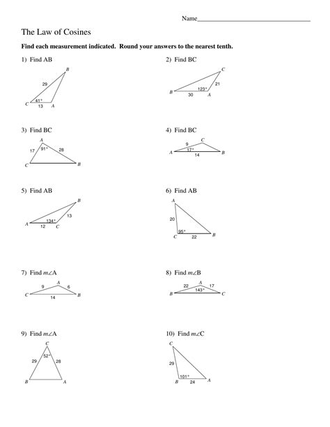 WORKSHEET 5 - Law of Cosines (1)