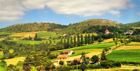 French countryside, view from train on route from Paris to Marseille ...