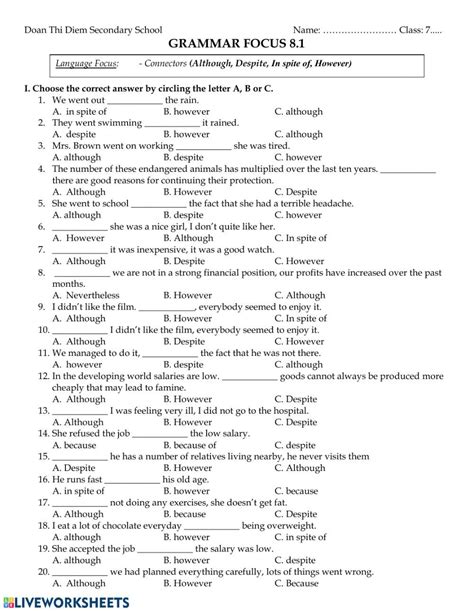 Worksheets On Connectors In English Grammar Pdf - Marian Morgan's ...