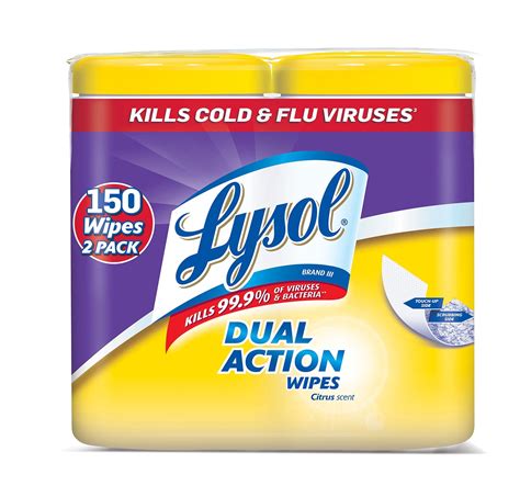 Lysol Dual Action Disinfecting Wipes, Citrus 150ct (2X75ct) - Walmart.com