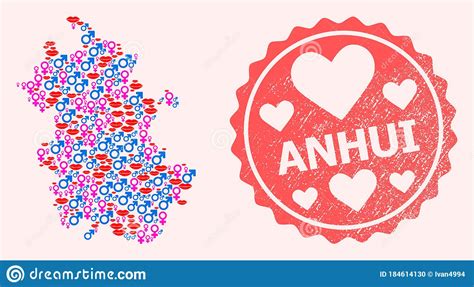 Collage of Smile Map of Anhui Province and Grunge Heart Stamp Stock Vector - Illustration of ...