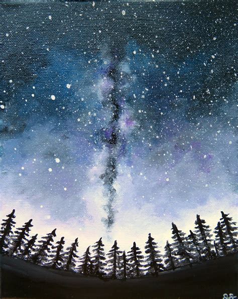 Galaxy Painting Original Pine Trees Galaxy Art Night Sky | Etsy | Night sky painting, Landscape ...