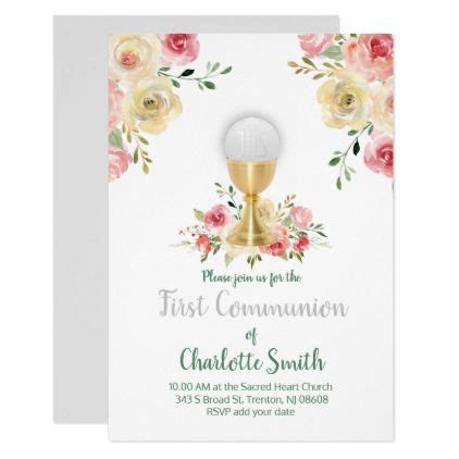 Floral Invitations & Invitation Templates | Zazzle | First communion invitations, Flower ...