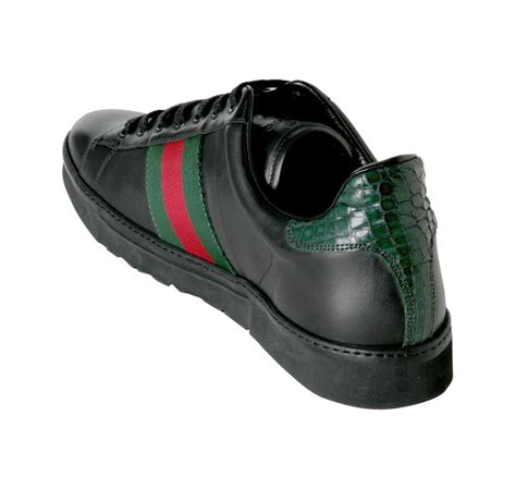 Lyst - Gucci Black Leather Signature Web Lace-up Sneakers in Black for Men