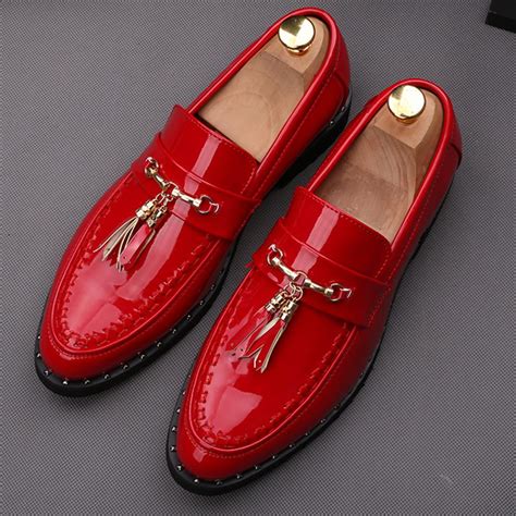 Red Patent Tassels Prom Business Mens Loafers Dress Shoes ...