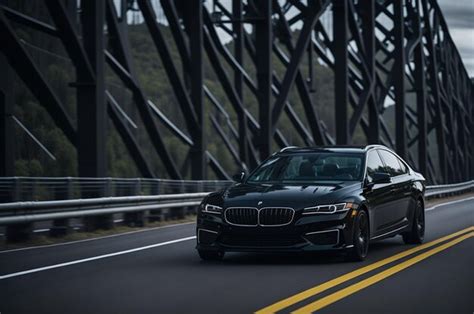 Premium AI Image | black sedan car driving on the bridge road