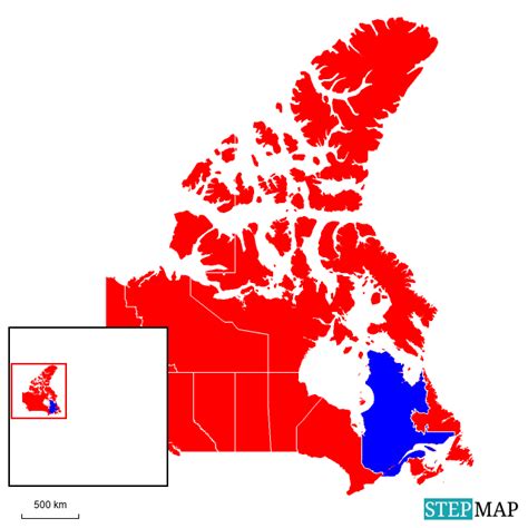 StepMap - French & English Speaking Communities Majority in Canada ...