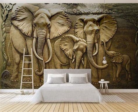 Custom 3D Wall Murals Wallpaper 3D Stereo Embossed Elephant - Etsy | Decoración de unas, Tapiz ...