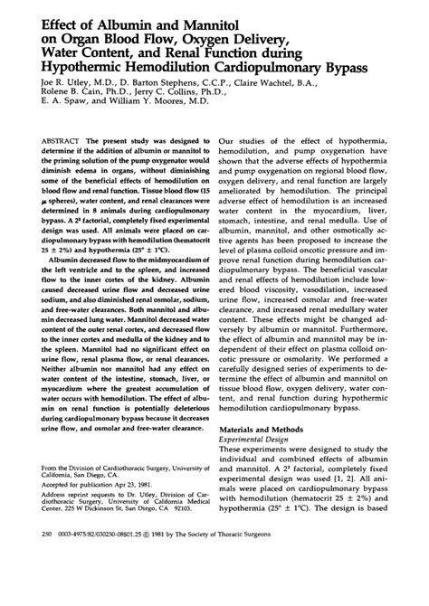 (PDF) Effect of Albumin and Mannitol on Organ Blood Flow, Oxygen Delivery, Water Content, and ...