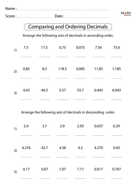 Comparing Decimals Worksheet Grade 4 - Printable Word Searches