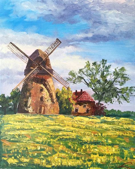 Windmill Painting by Elena Sokolova | Saatchi Art