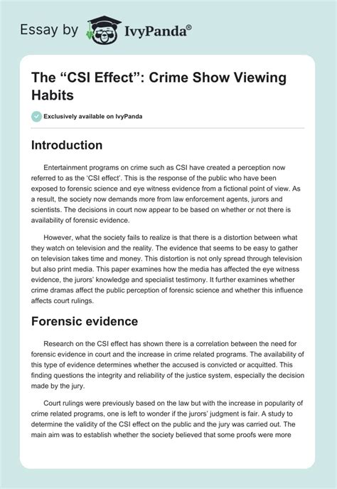 The "CSI Effect": Crime Show Viewing Habits - 2474 Words | Essay Example